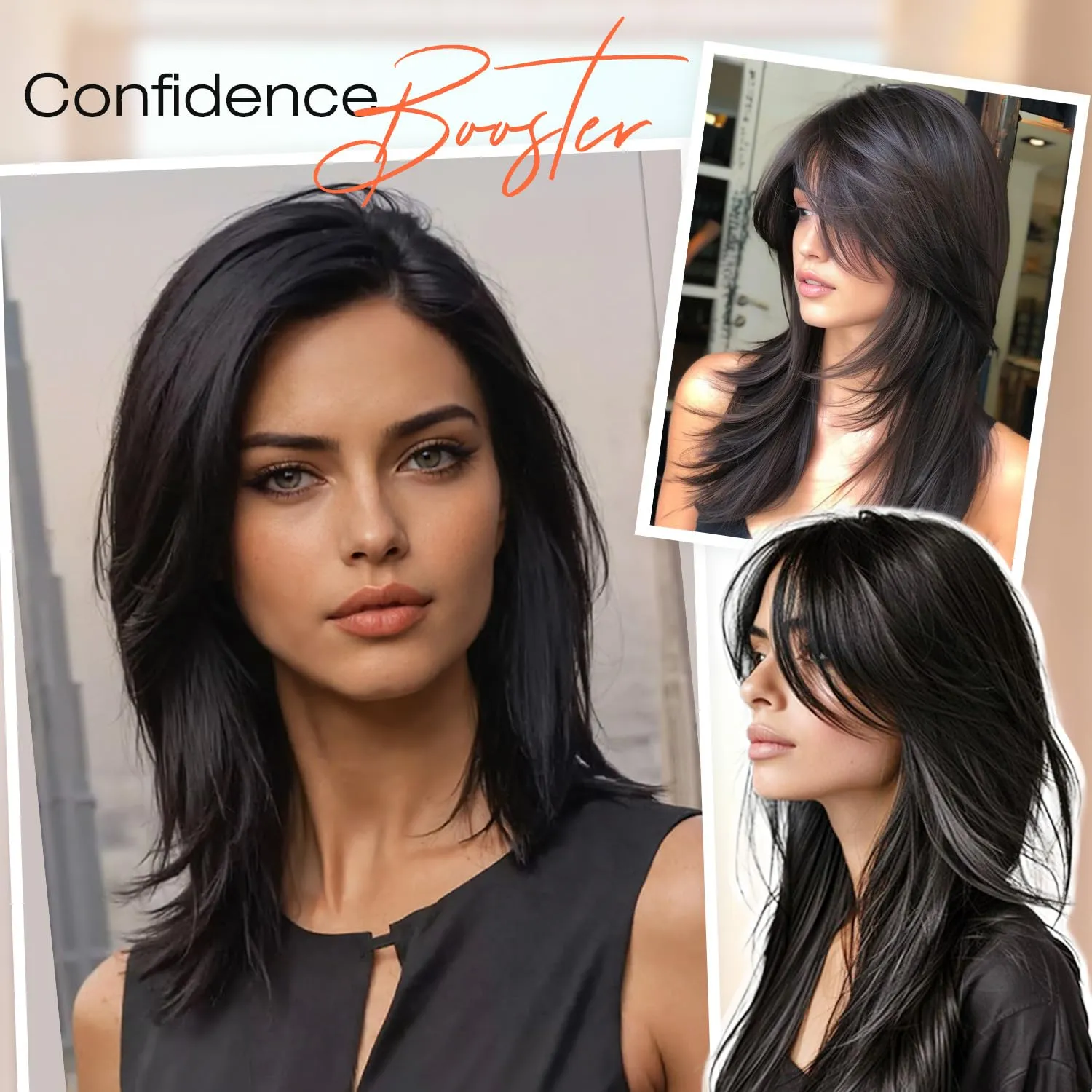 WIGNEE Black Hair Topper With Bigger Lace - Hand Made Upgrade Kanekalon 14" Long Layered Piece for Women With Thinning Hair - 3D Cover Wig