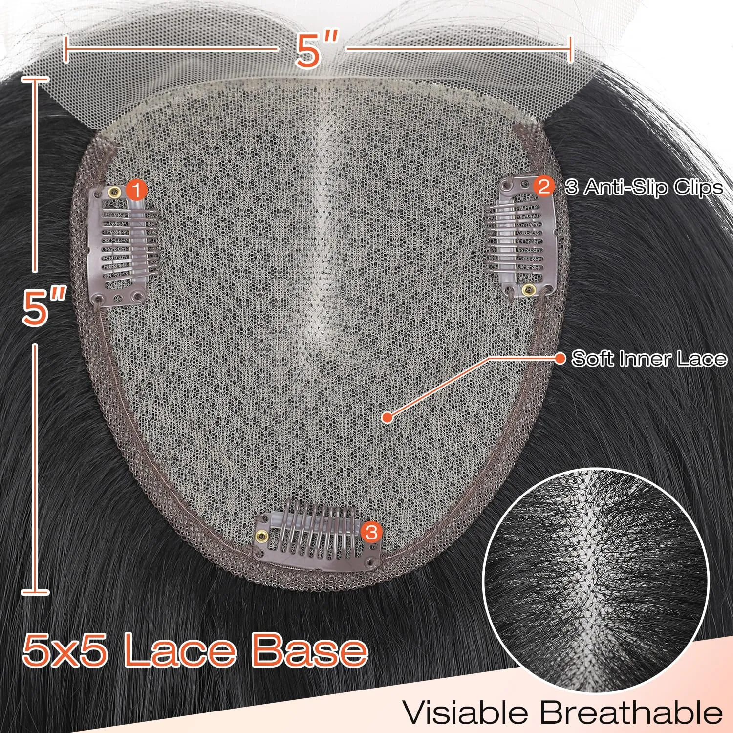 WIGNEE Black Hair Topper With Bigger Lace - Hand Made Upgrade Kanekalon 14" Long Layered Piece for Women With Thinning Hair - 3D Cover Wig