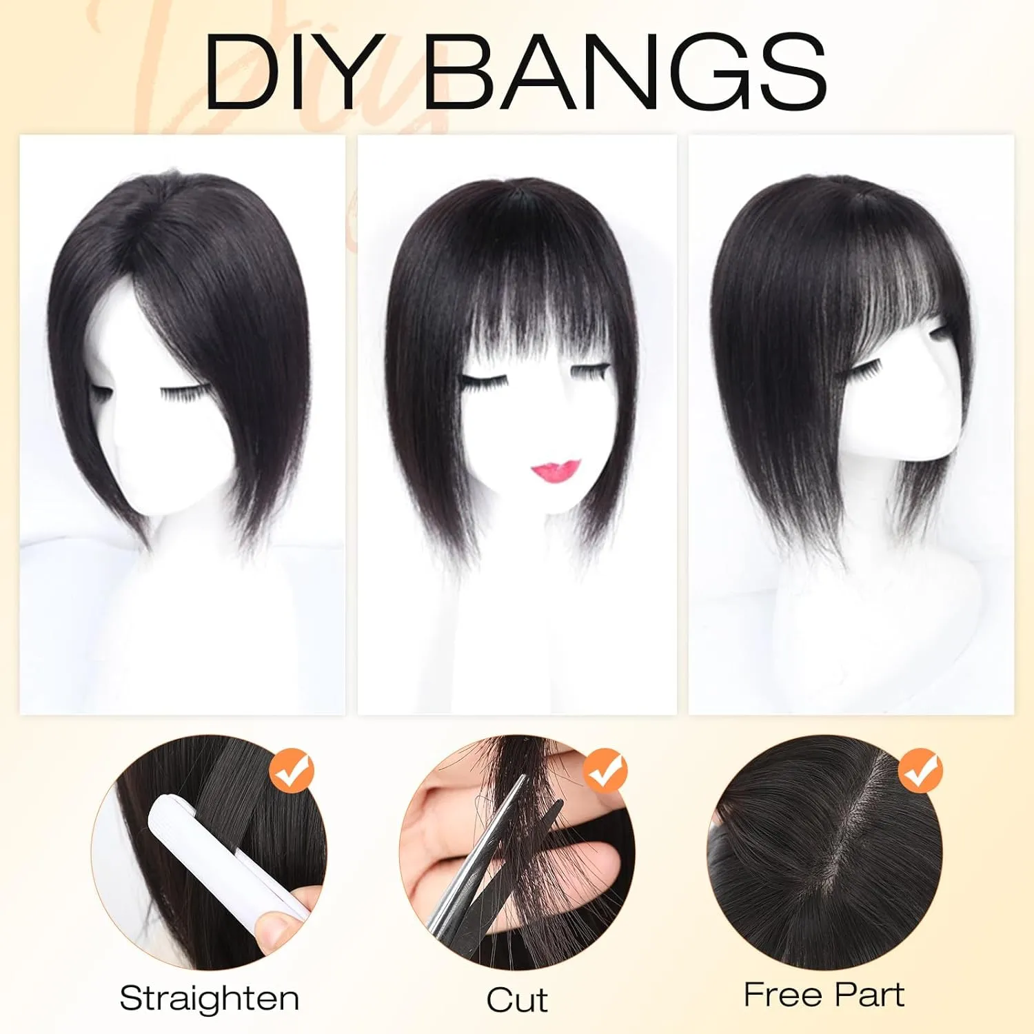 WIGNEE Black Hair Topper With Bigger Lace - Hand Made Upgrade Kanekalon 14" Long Layered Piece for Women With Thinning Hair - 3D Cover Wig