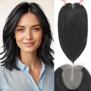 WIGNEE Black Hair Topper With Bigger Lace - Hand Made Upgrade Kanekalon 14" Long Layered Piece for Women With Thinning Hair - 3D Cover Wig