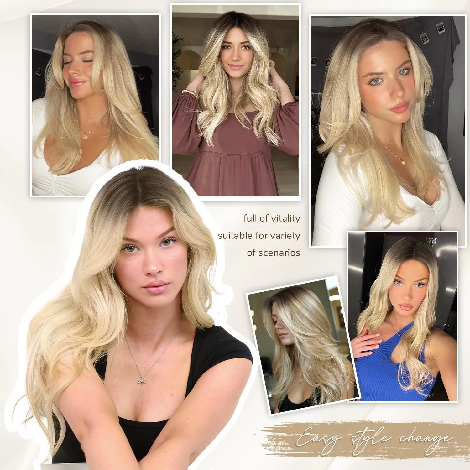 WIGNEE Blonde Hair Topper with Bigger Lace Hand Made Upgrade Kanekalon Hair Toppers for Women with Thinning Crown 14” Long Layered 3D Cover Wig Toppers