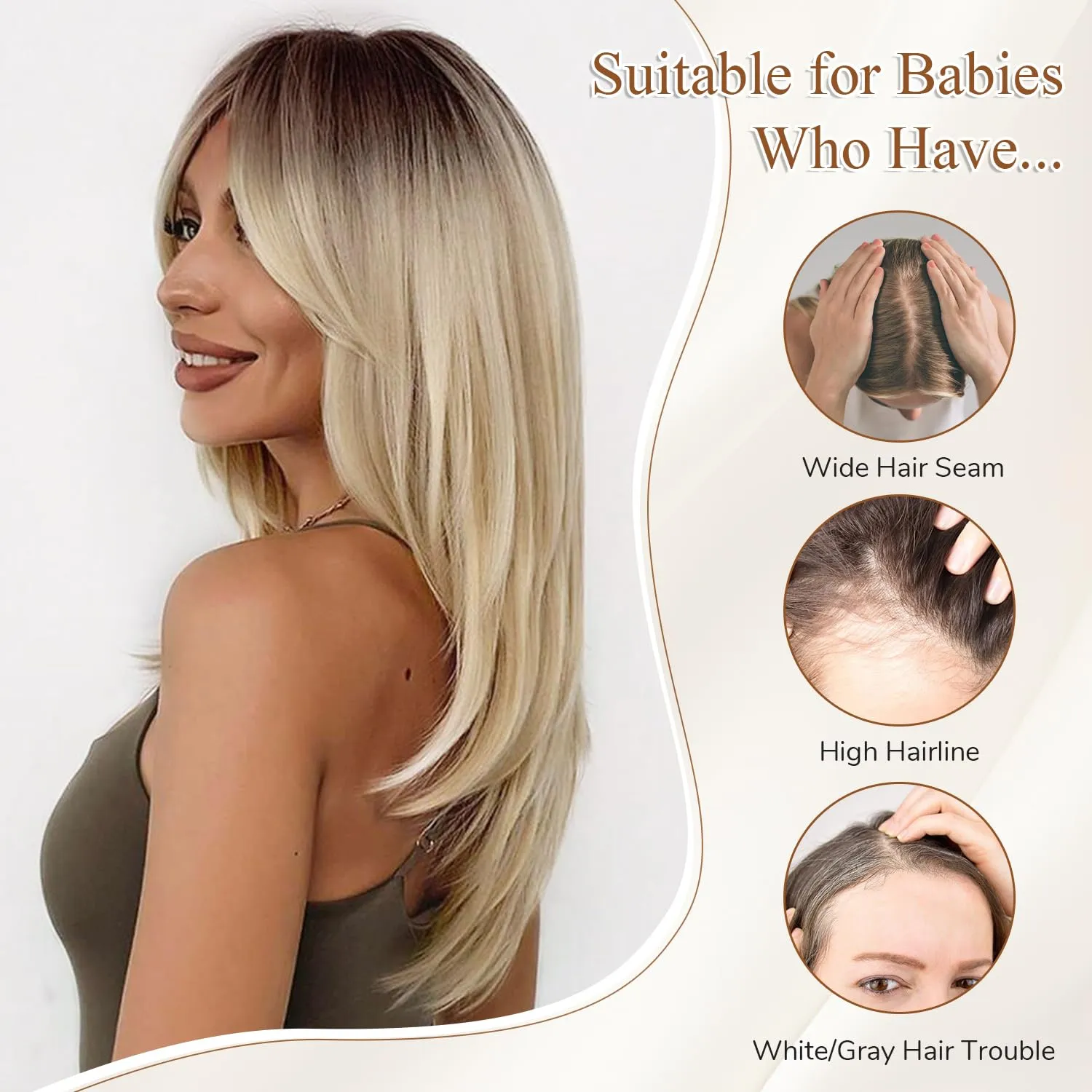 WIGNEE Blonde Hair Topper with Bigger Lace Hand Made Upgrade Kanekalon Hair Toppers for Women with Thinning Crown 14” Long Layered 3D Cover Wig Toppers