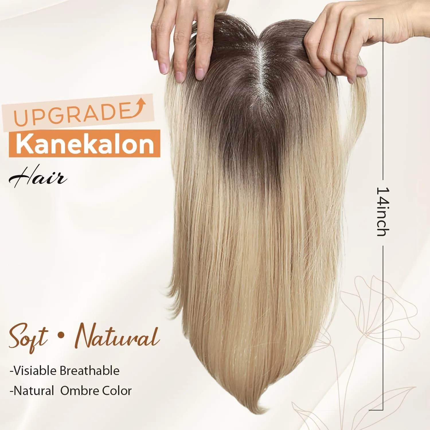 WIGNEE Blonde Hair Topper with Bigger Lace Hand Made Upgrade Kanekalon Hair Toppers for Women with Thinning Crown 14” Long Layered 3D Cover Wig Toppers