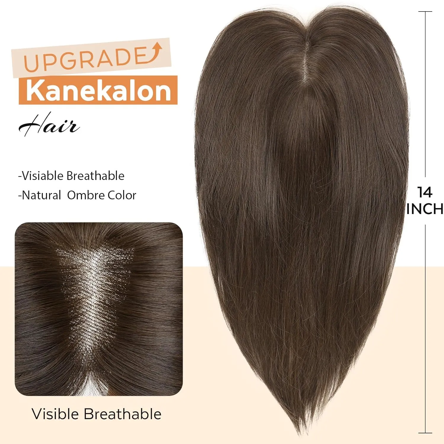 WIGNEE Brown Hair Topper With Bigger Lace - Hand Made Upgrade Kanekalon Toppers for Women With Thinning Hair - 14" Long Layered 3D Cover Wig Pieces