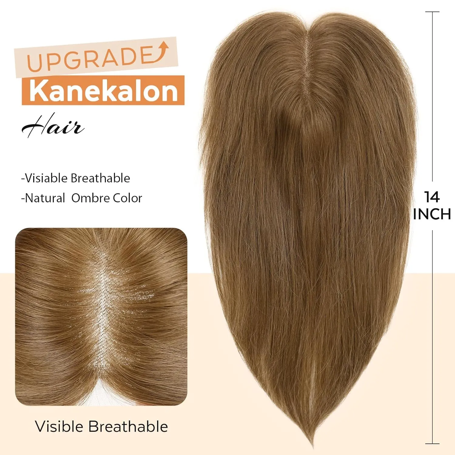 Wigree Brown Hair Topper with Bigger Lace - Hand Made Kanekalon 14" Long Layered Wig Toppers for Thinning Hair