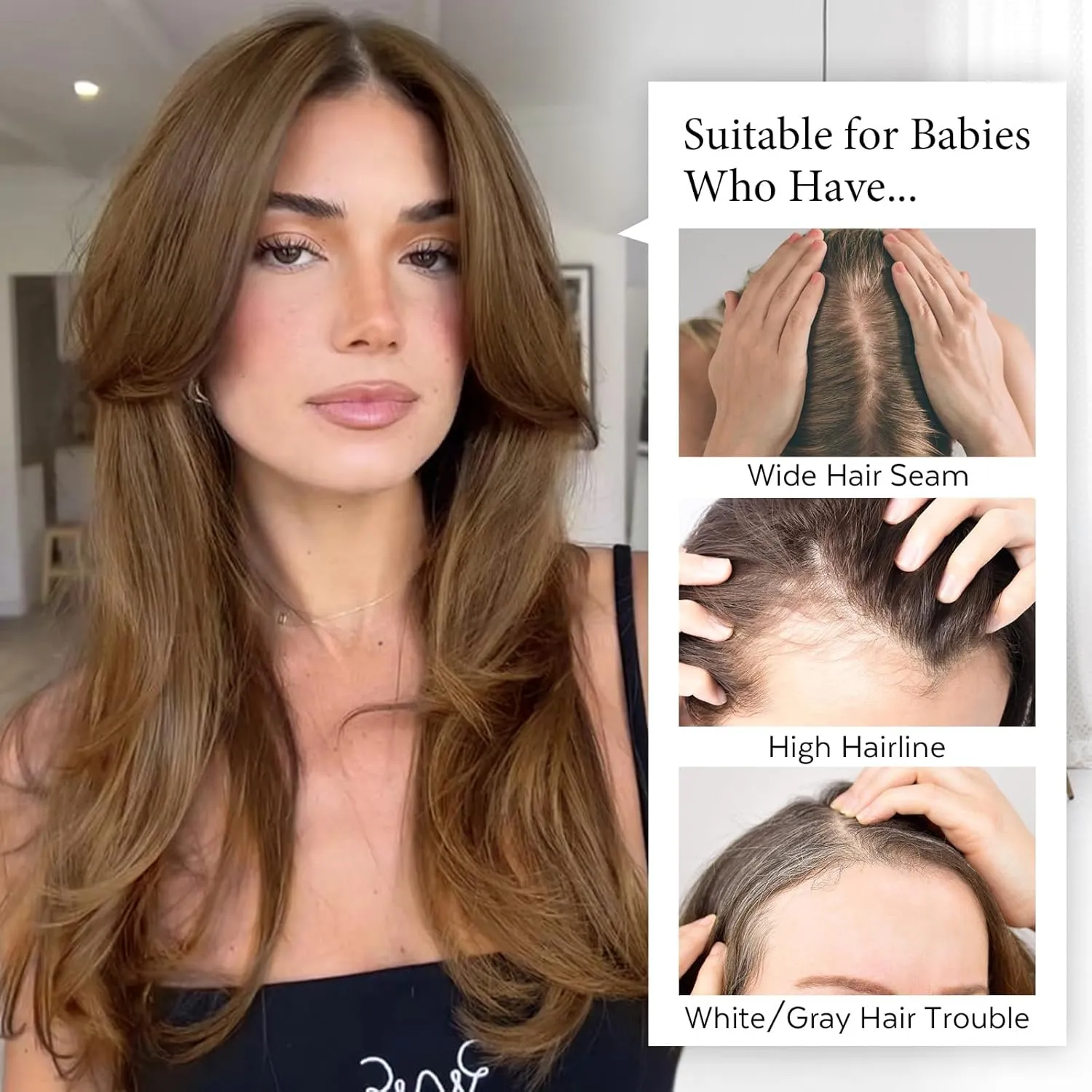 Wigree Brown Hair Topper with Bigger Lace - Hand Made Kanekalon 14" Long Layered Wig Toppers for Thinning Hair