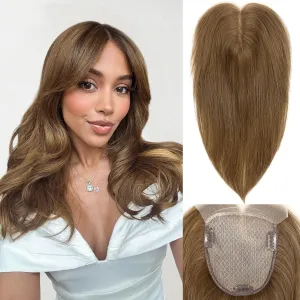 Wigree Brown Hair Topper with Bigger Lace - Hand Made Kanekalon 14" Long Layered Wig Toppers for Thinning Hair
