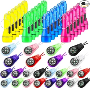 WILLBOND 48 Pcs Mini Flashlight Keychain and Mini Survival Compass, Camping Party Favors LED Flashlights Mini Compass for Outdoor Emergency Survival Kits Bracelet Necklace Key Chain Hiking