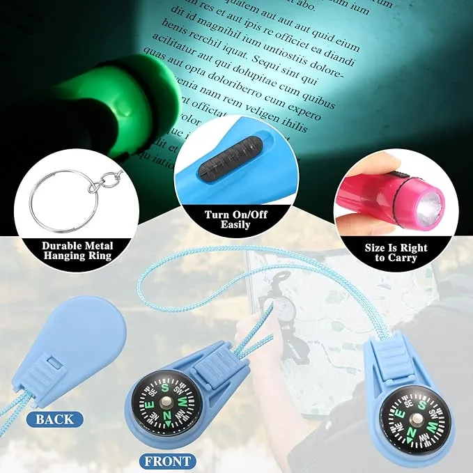 WILLBOND 48 Pcs Mini Flashlight Keychain and Mini Survival Compass, Camping Party Favors LED Flashlights Mini Compass for Outdoor Emergency Survival Kits Bracelet Necklace Key Chain Hiking