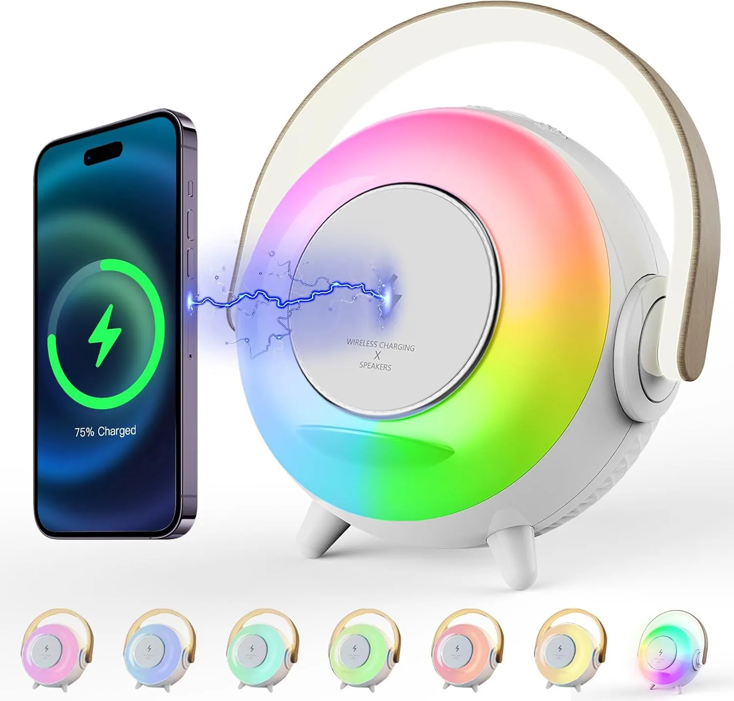 Wireless Bluetooth Speaker with RGB Light, Eggy 15W Wireless Charger Ambient Lamp & Phone Holder, Bedside Night Light for Bedroom, Gift for Teen Kids (Battery Not Included)