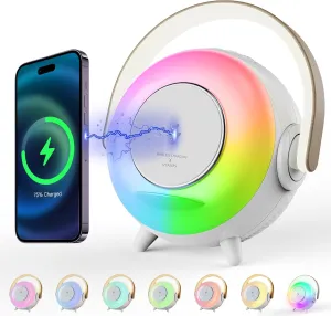 Wireless Bluetooth Speaker with RGB Light, Eggy 15W Wireless Charger Ambient Lamp & Phone Holder, Bedside Night Light for Bedroom, Gift for Teen Kids (Battery Not Included)