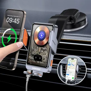Wireless Car Charger Phone Mount, NOHON 15W Qi Fast Charging Smart Car Wireless Charger Phone Holder with Auto Sensor Clamping, Car Phone Holder Charger for iPhone 15 14 13 12 Pro Max (Silver)