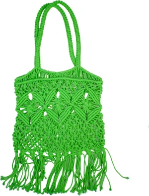 Women Bohemian Style Cotton Rope Beach Handbag Summer Tassel Hand-Woven Shoulder Bag for Vacation