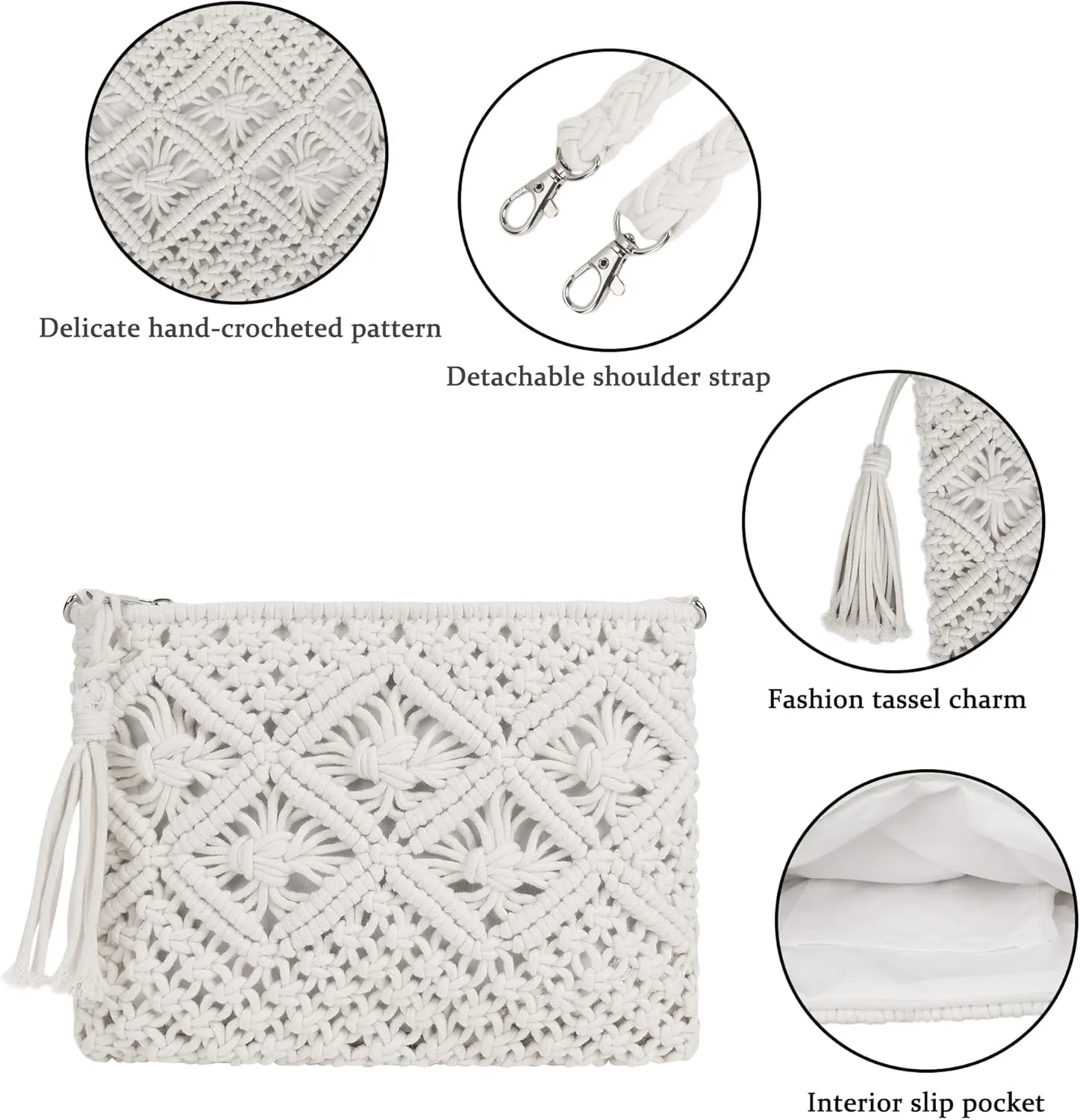 Women Crochet Shoulder Bag Handmade Woven Beach Crossbody Handbag Satchel Purse with Tassel for Summer