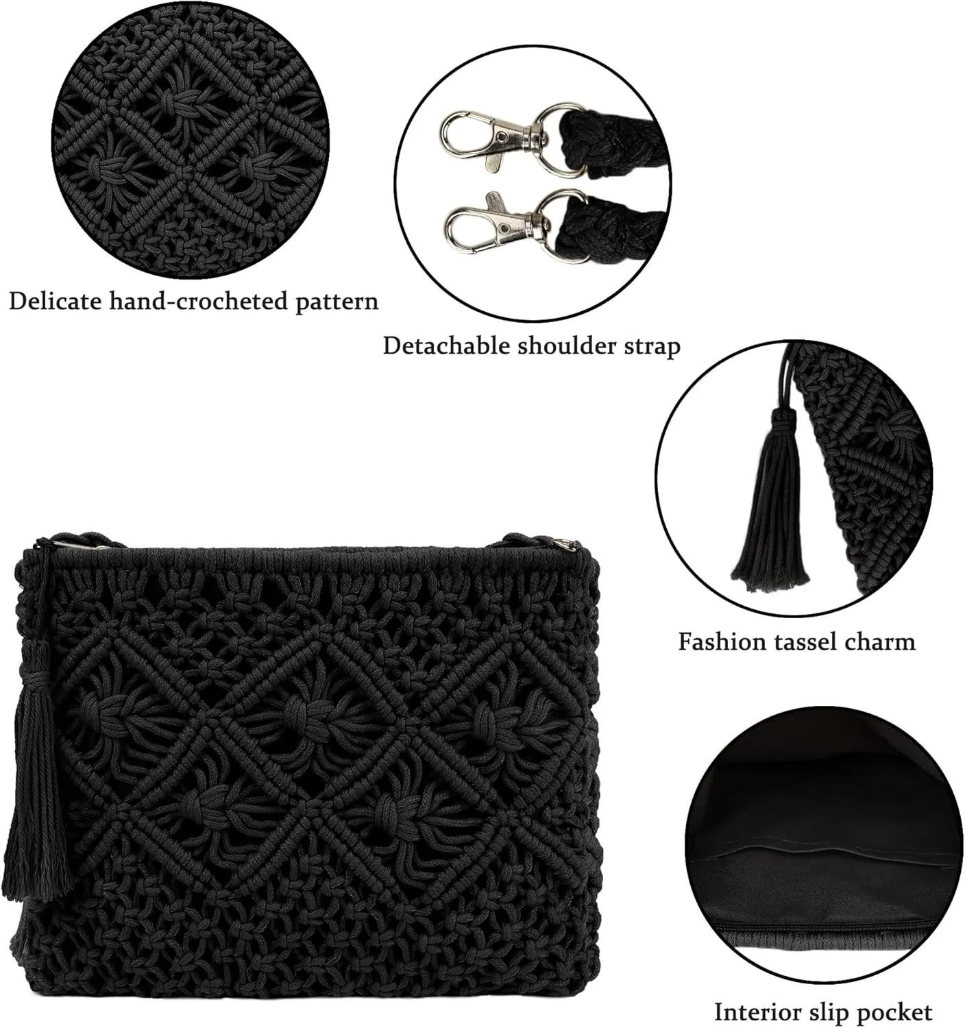 Women Crochet Shoulder Bag Handmade Woven Beach Crossbody Handbag Satchel Purse with Tassel for Summer