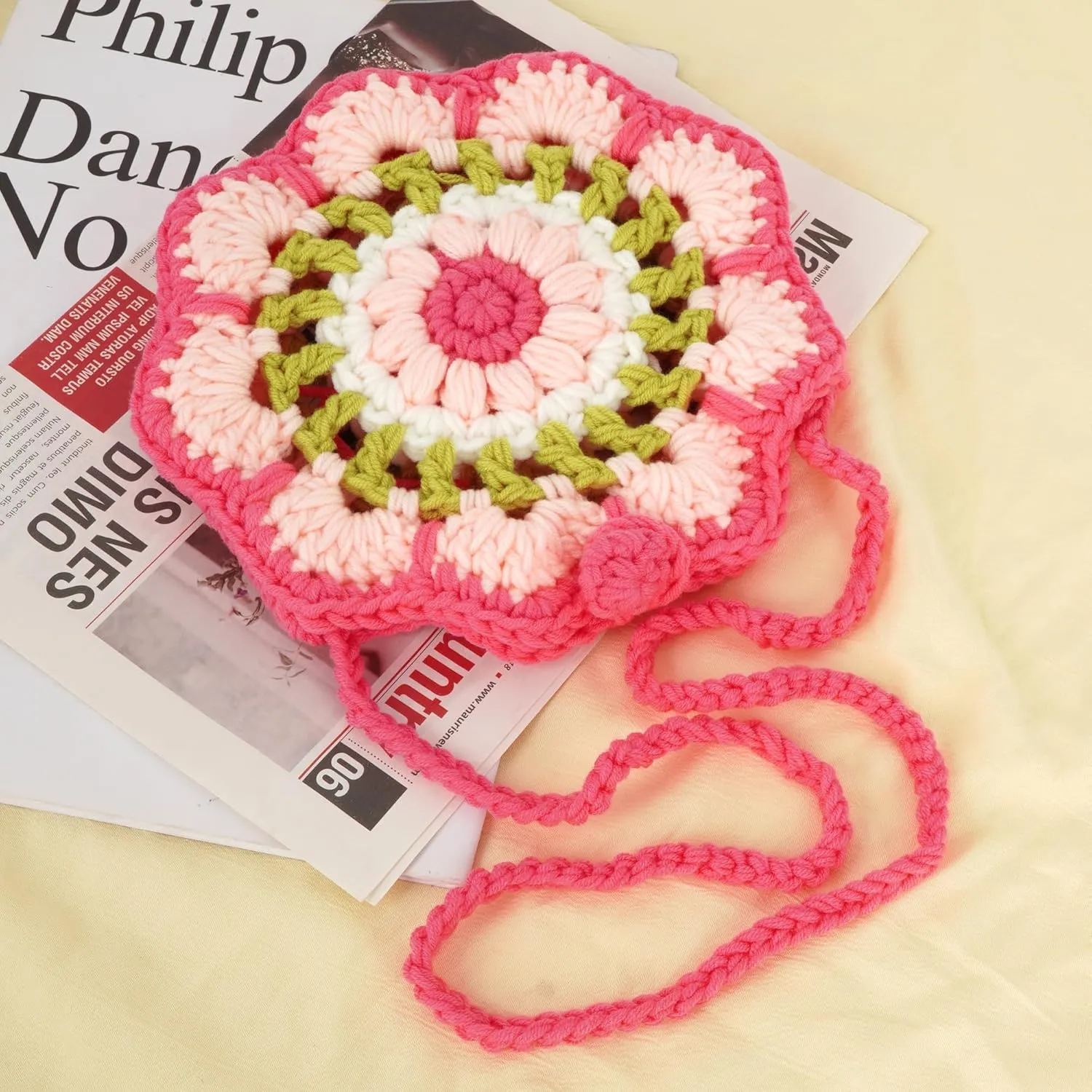 Women Girls Mini Flower Cotton Crochet Crossbody Shoulder Bag Handbag Purse