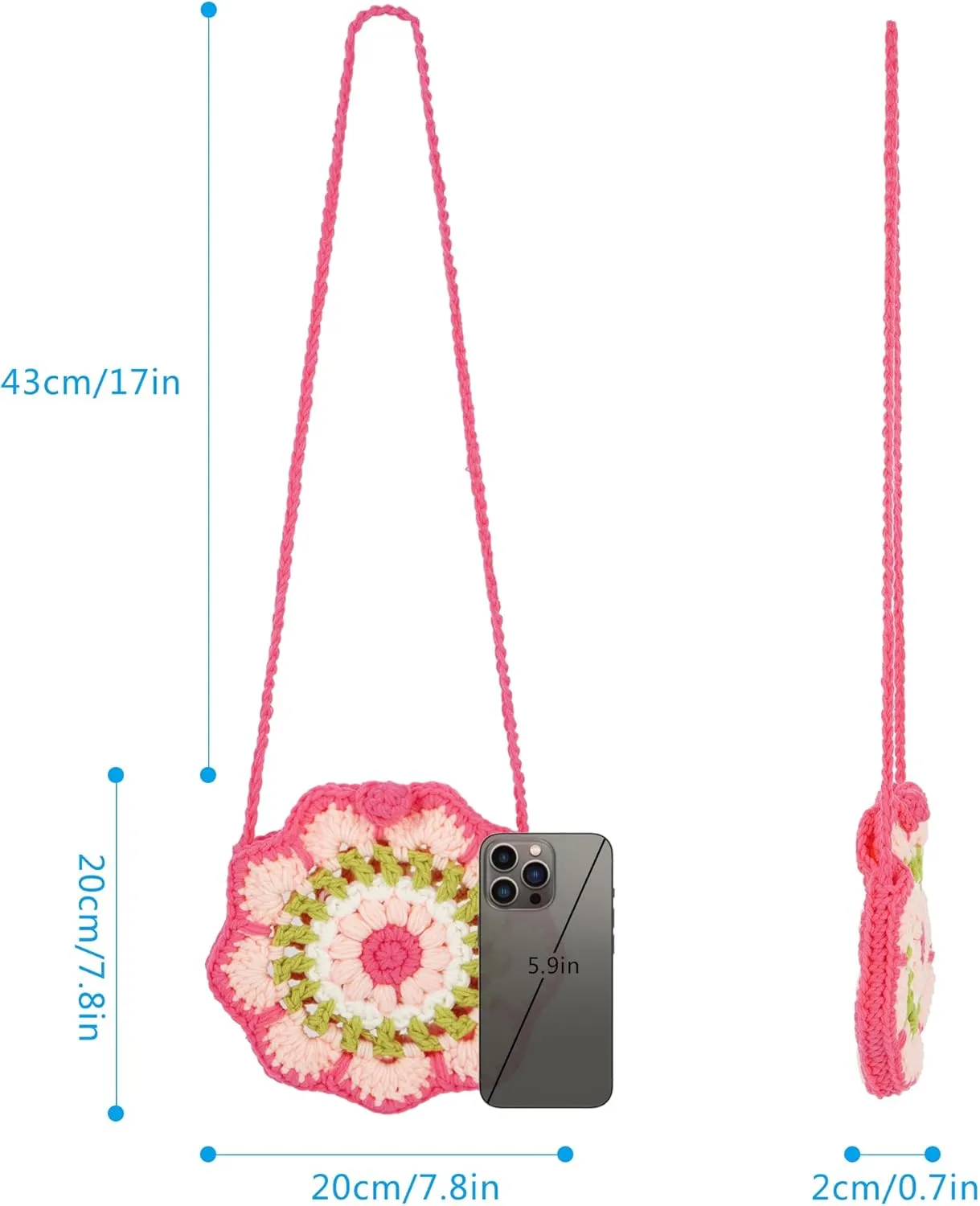 Women Girls Mini Flower Cotton Crochet Crossbody Shoulder Bag Handbag Purse