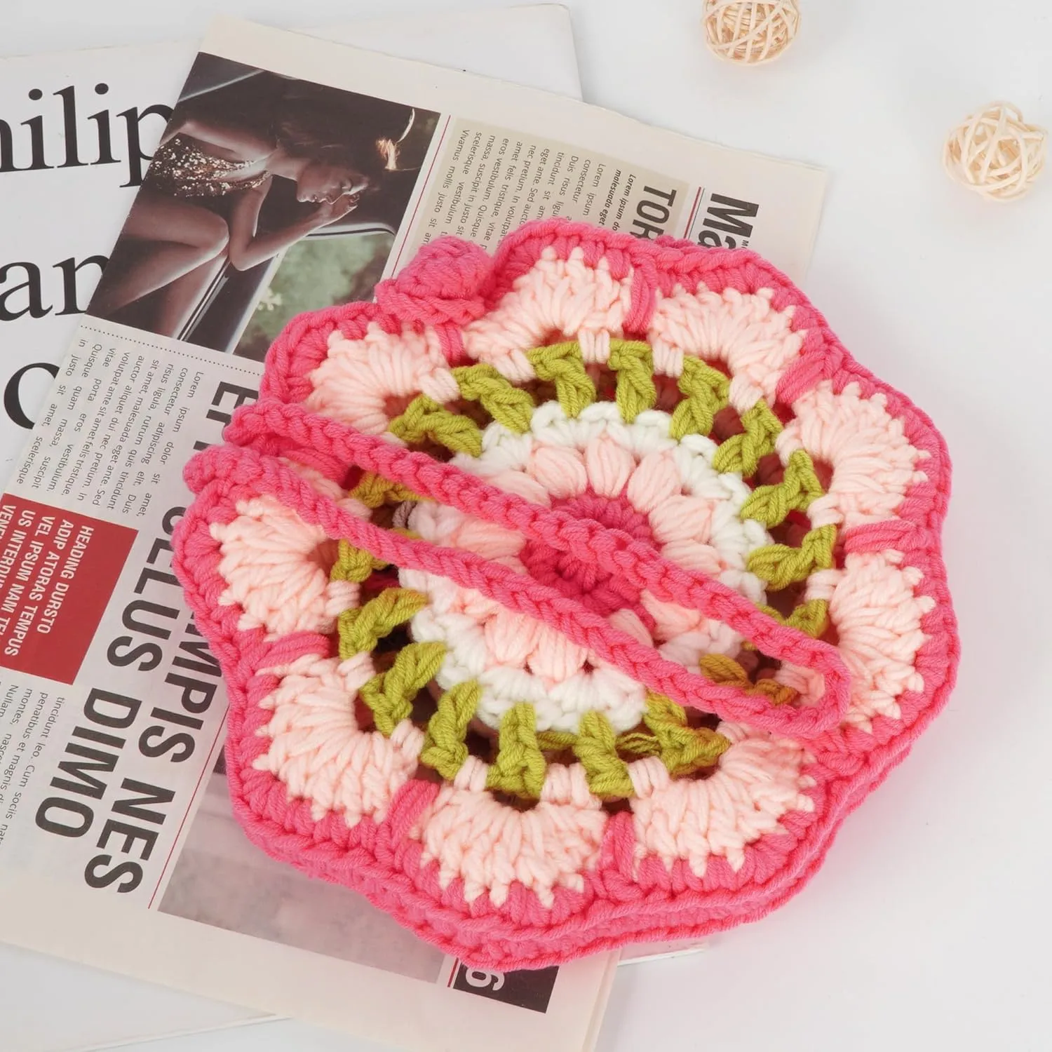 Women Girls Mini Flower Cotton Crochet Crossbody Shoulder Bag Handbag Purse