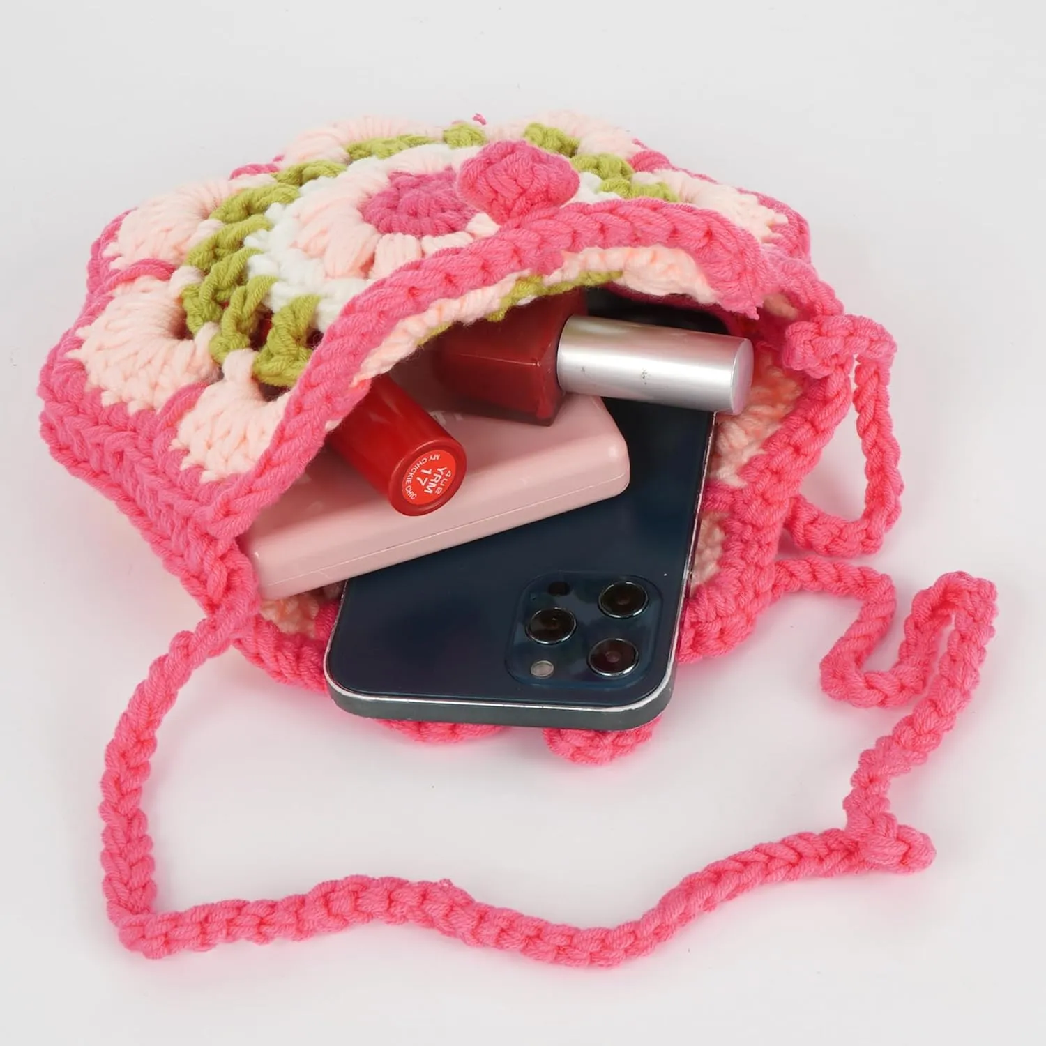 Women Girls Mini Flower Cotton Crochet Crossbody Shoulder Bag Handbag Purse
