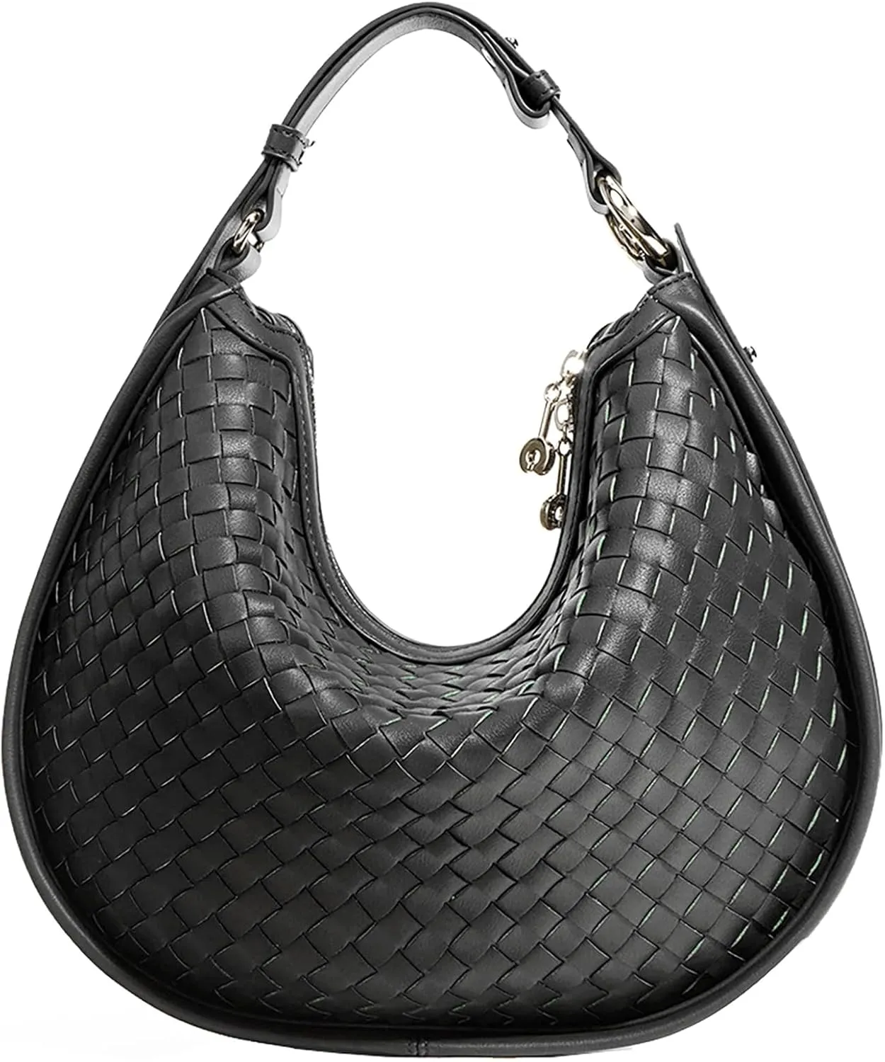 Women Shoulder Bag, Leather Crescent Bag, Woven Tote Bag Crossbody Purse for Women, Adjustable Shoulder Strap (Black)