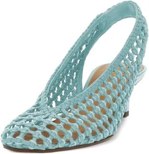 Women Slingback Strap Square Toe Pumps Slip On Low Kitten Heel Woven Sandals Summer Daily Dress Shoes Size 4-16 US