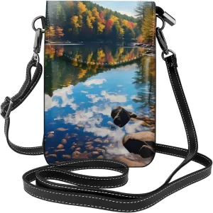 women Small Cell Phone Purse Forest Lakes of New Hampshire pattern : Multifunction,Soft, durable,Convenient for daily use and travel Black