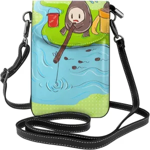 Women Small Cell Phone Purse Sunflower Seeds Fishing Pattern : Multifunction,Soft, Durable,Convenient for Daily use and Travel, Black, One Size