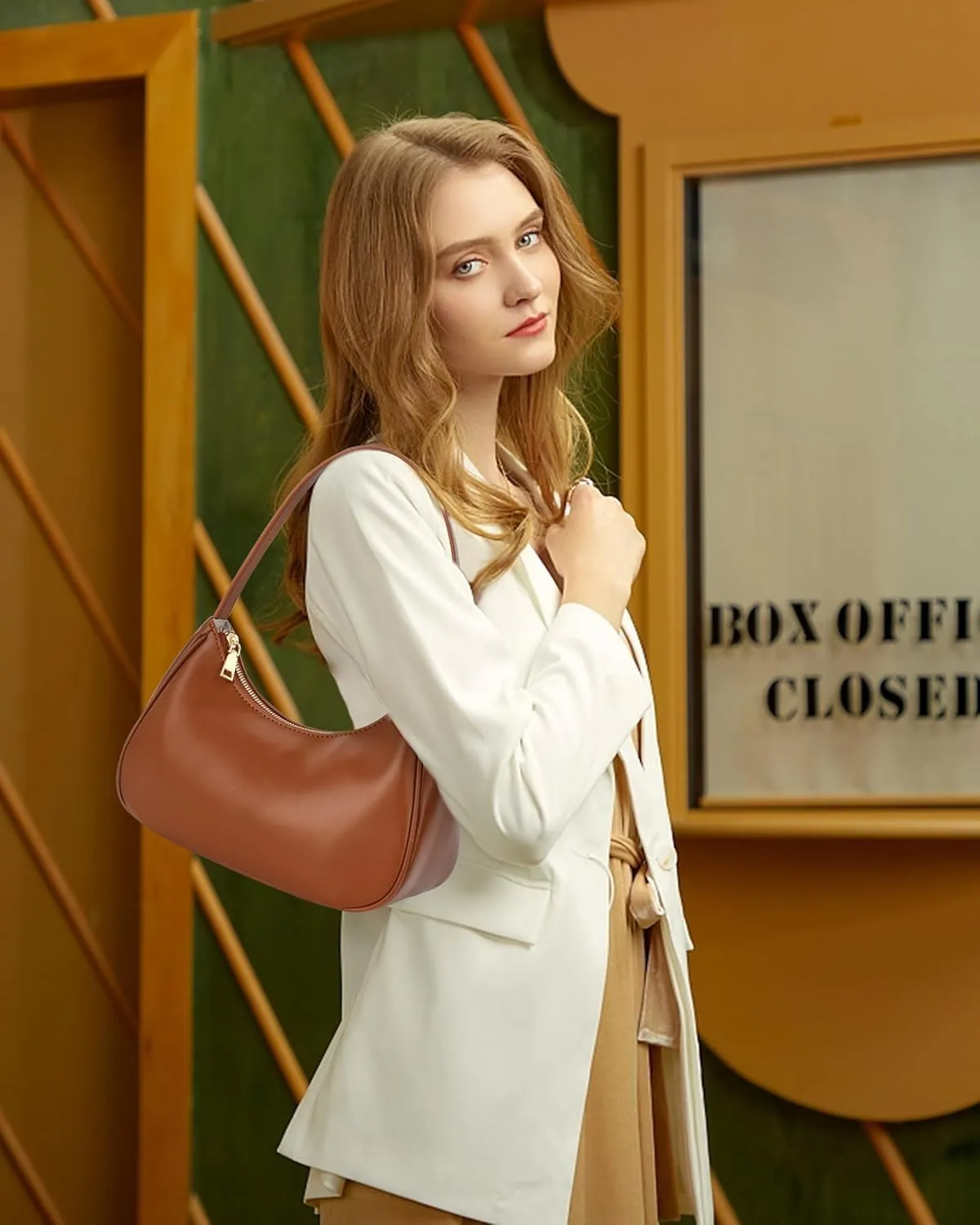 Women Small PU Leather Shoulder Bag Armpit Bag Top-handle Bag Zipper Closure