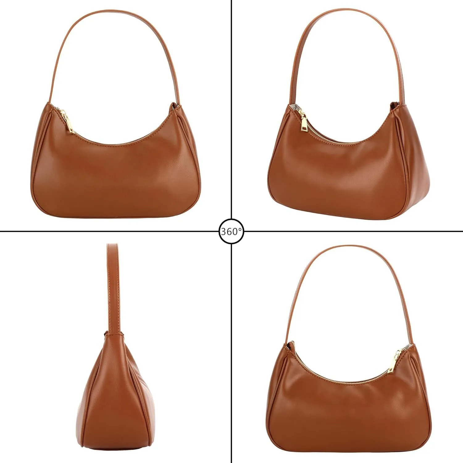 Women Small PU Leather Shoulder Bag Armpit Bag Top-handle Bag Zipper Closure