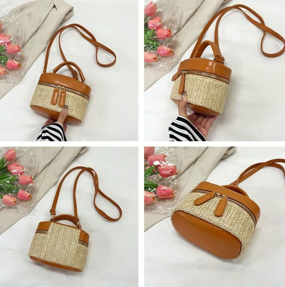 Women Small Summer Beach Tote Shoulder Bags Handwoven Straw Summer Crossbody Bag Makeup Purse Handbags