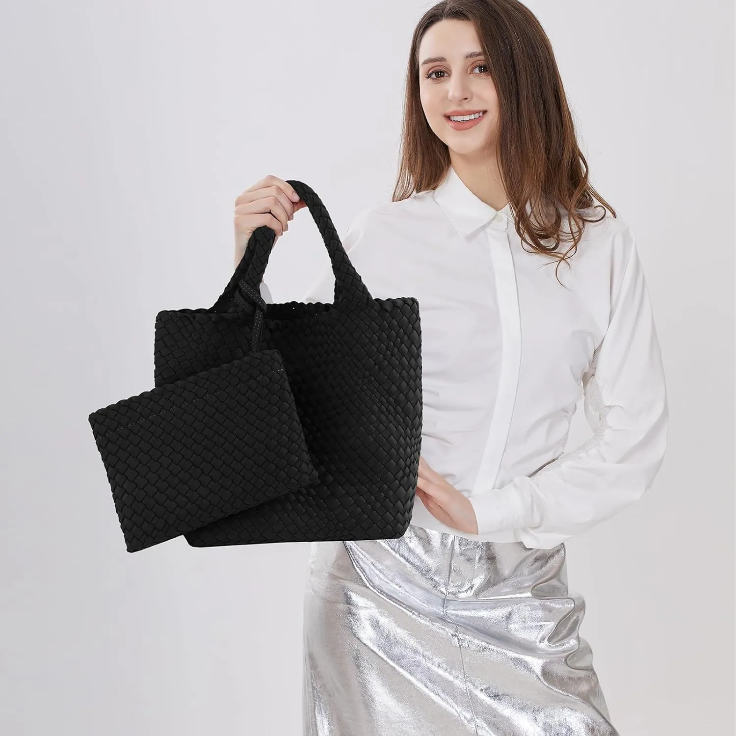 Women Tote Bag Large Neoprene Tote Bag Fashion Woven Bag Neoprene Tote Handbag Roomy Shoulder Bags for Beach, Gym