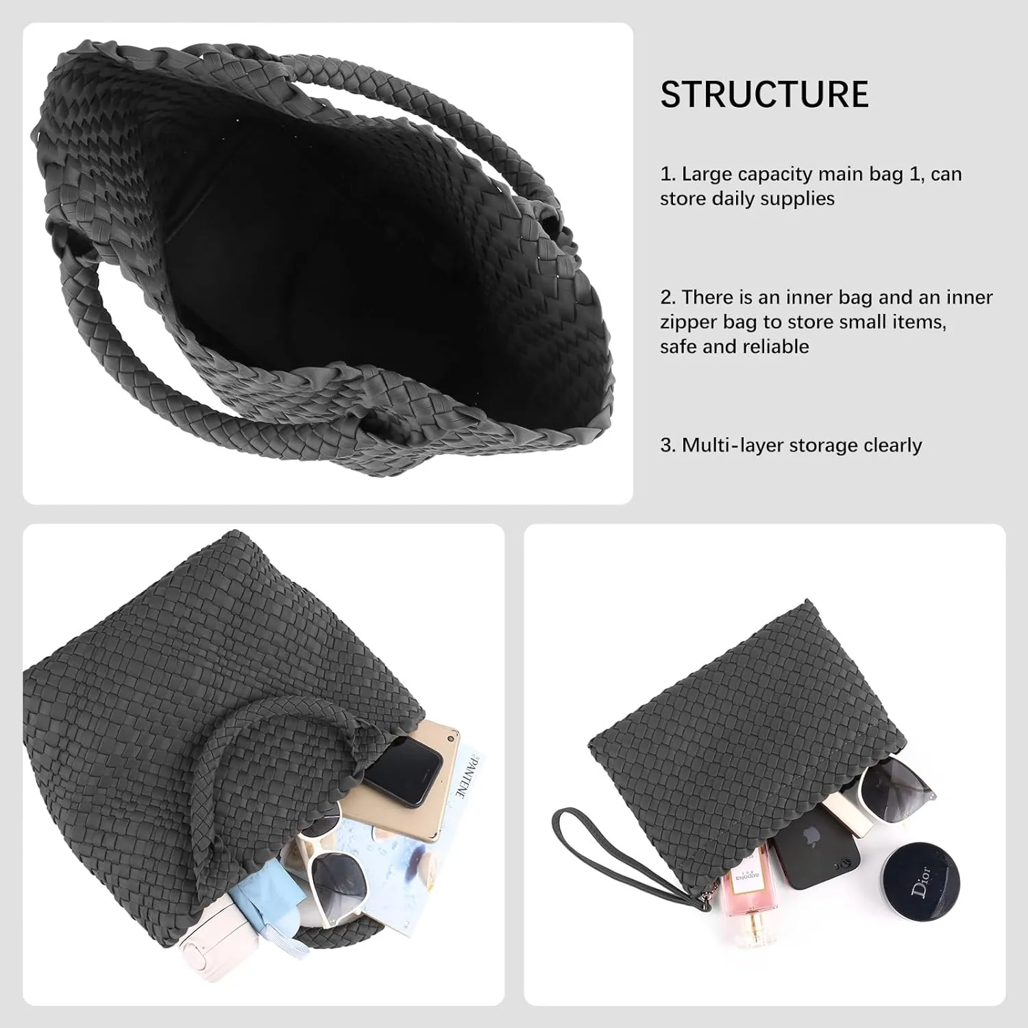 Women Tote Bag Large Neoprene Tote Bag Fashion Woven Bag Neoprene Tote Handbag Roomy Shoulder Bags for Beach, Gym