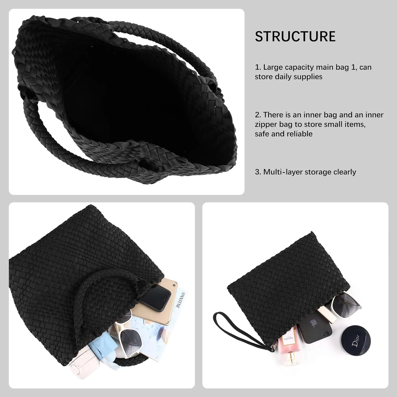 Women Tote Bag Large Neoprene Tote Bag Fashion Woven Bag Neoprene Tote Handbag Roomy Shoulder Bags for Beach, Gym