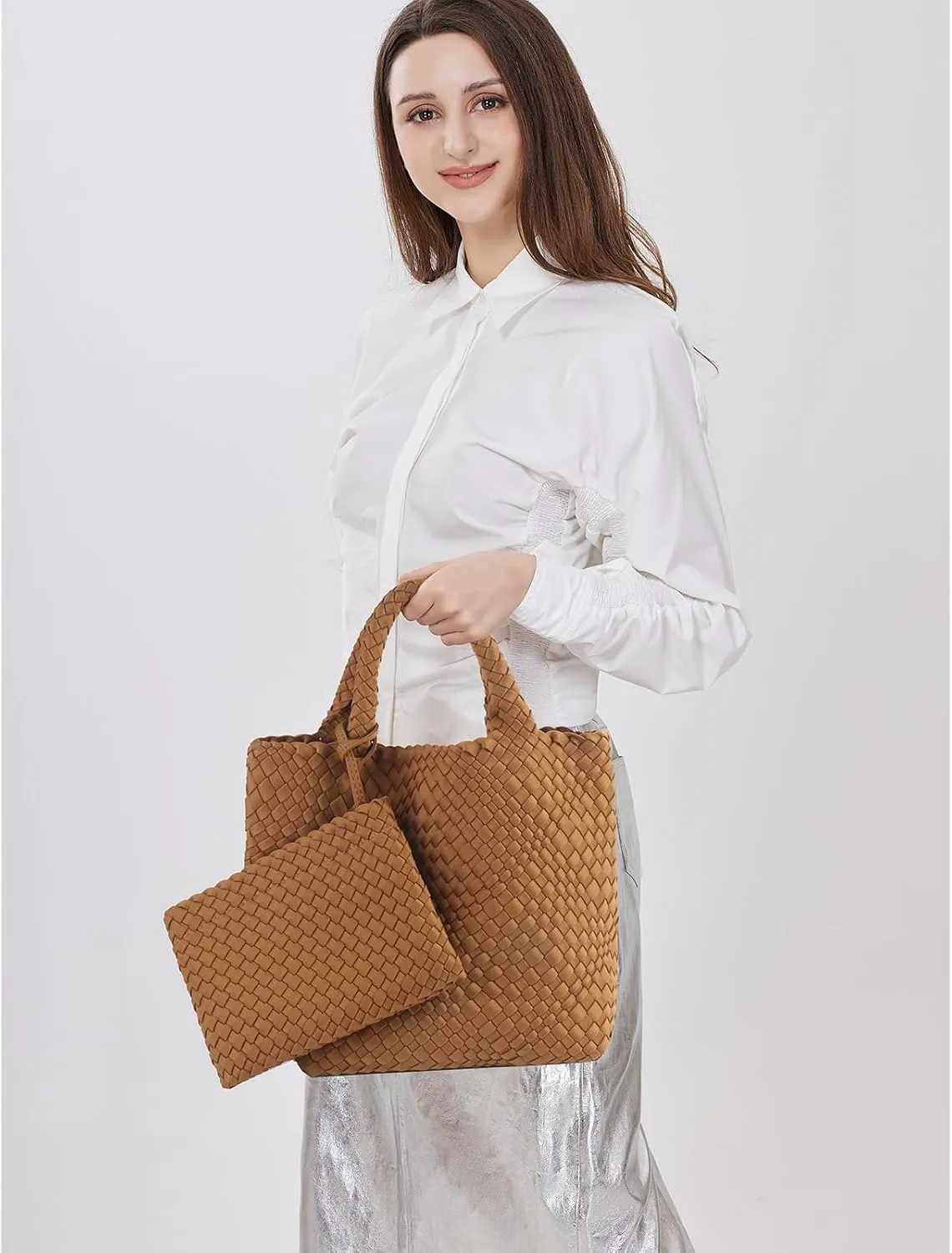 Women Tote Bag Large Neoprene Tote Bag Fashion Woven Bag Neoprene Tote Handbag Roomy Shoulder Bags for Beach, Gym