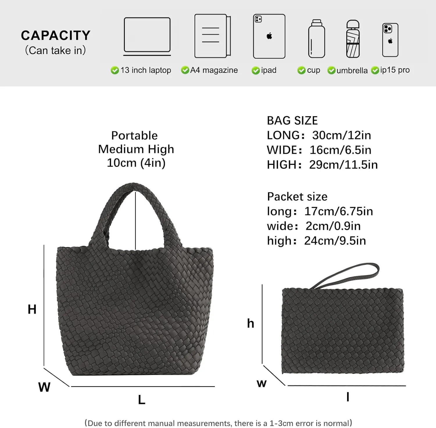 Women Tote Bag Large Neoprene Tote Bag Fashion Woven Bag Neoprene Tote Handbag Roomy Shoulder Bags for Beach, Gym