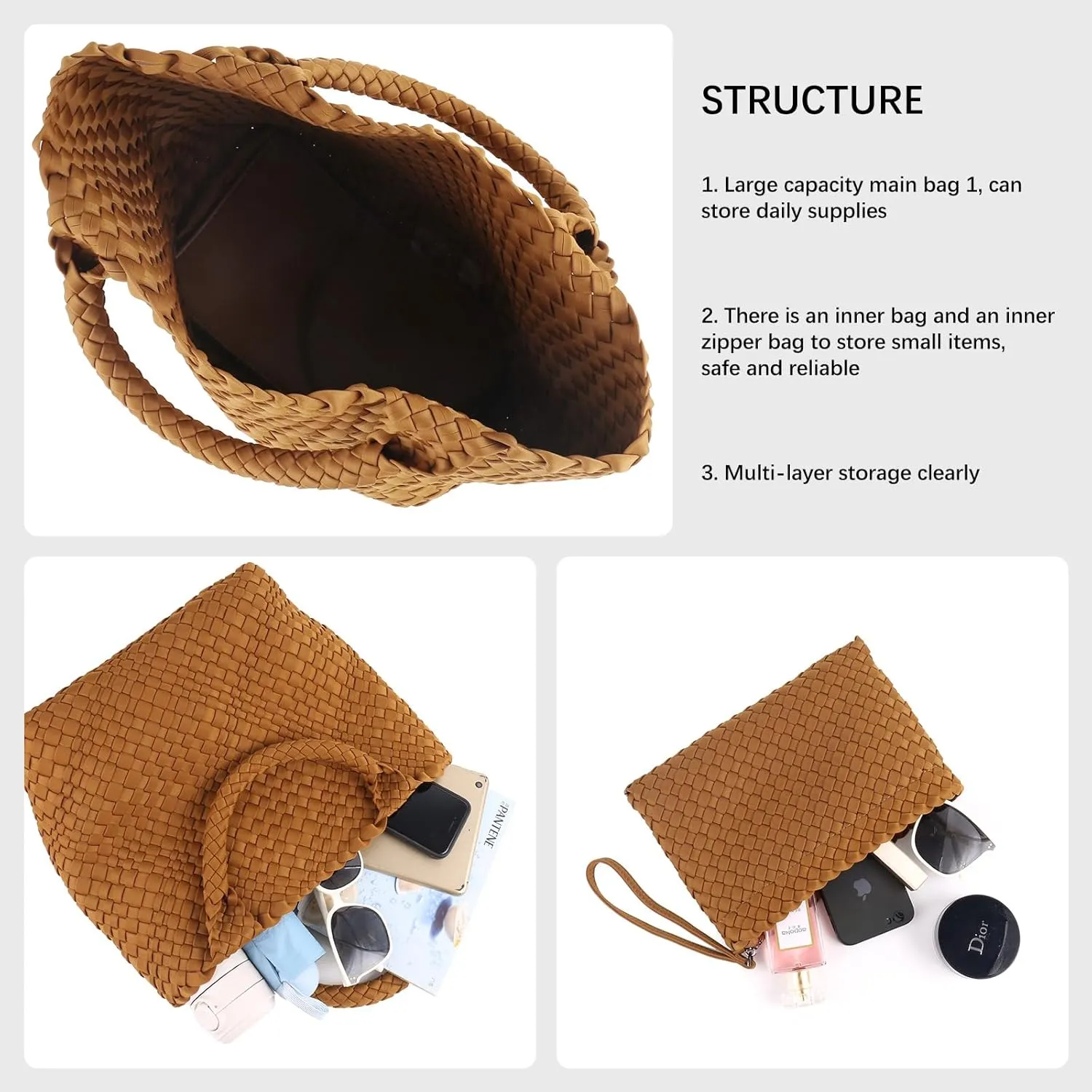 Women Tote Bag Large Neoprene Tote Bag Fashion Woven Bag Neoprene Tote Handbag Roomy Shoulder Bags for Beach, Gym
