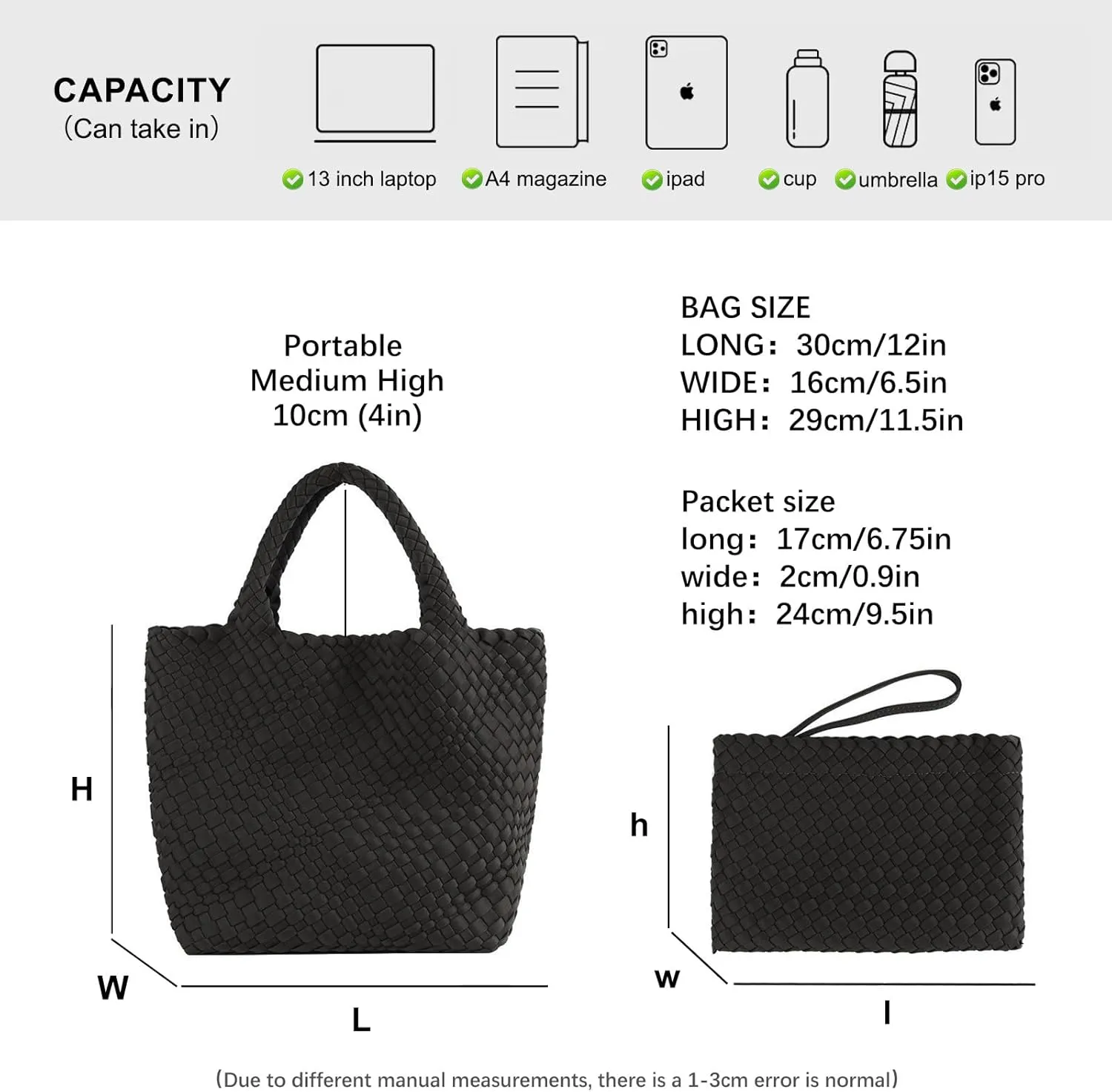Women Tote Bag Large Neoprene Tote Bag Fashion Woven Bag Neoprene Tote Handbag Roomy Shoulder Bags for Beach, Gym