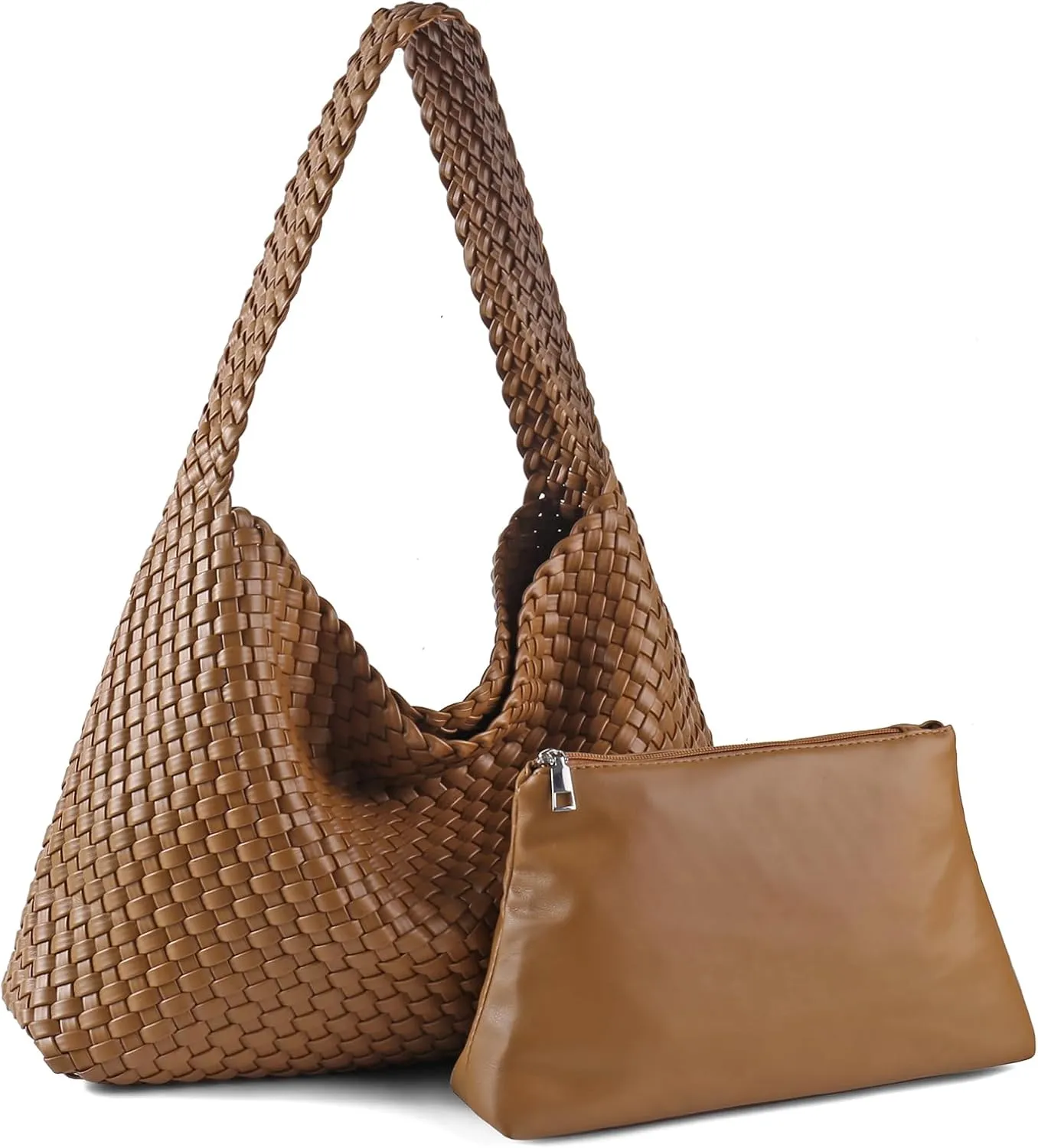 Women Vegan Leather Handmade Tote Bag Large Shoulder Top-handle Bag All-Match Underarm Bag with Purse Beach Handbag