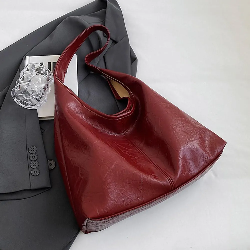 Women Vintage Hobo Bag Casual PU Leather Shoulder Bag Large Capacity Retro Tote Handbag Soft Underarm Bag Daily Dat