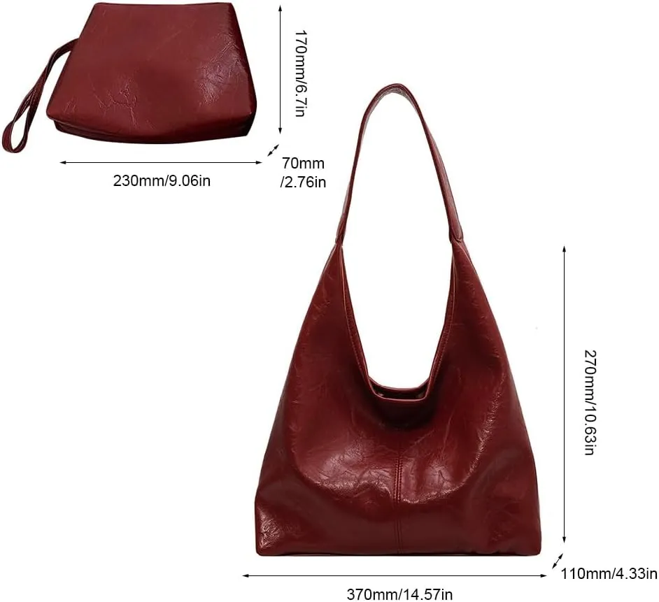 Women Vintage Hobo Bag Casual PU Leather Shoulder Bag Large Capacity Retro Tote Handbag Soft Underarm Bag Daily Dat