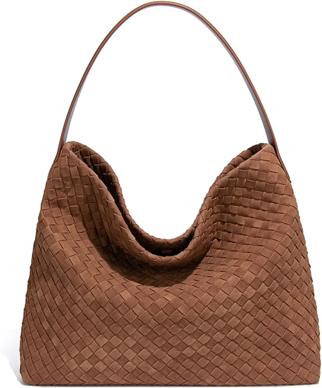 Women's Braided Leather Tote Bag Stylish Suede Hobo Shoulder Bag with Woven Details
