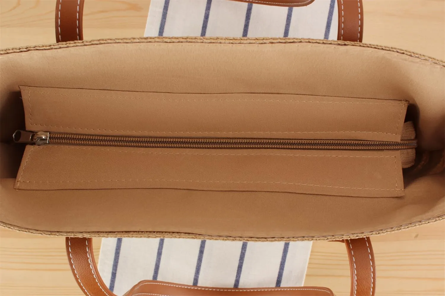Women's Classic Straw Summer Beach Shoulder Bag Handbag Tote With PU Leather Straps Handmade Purse