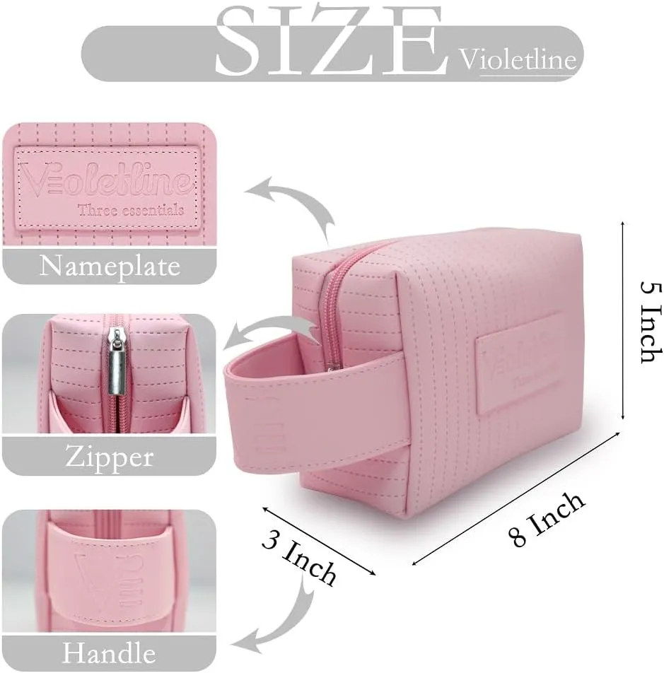 Women's Cosmetic Bag Essentials, Perfect Christmas Gifts! Elegant Preppy Travel Makeup Bag, Ideal Waterproof Leather Cosmetic Bag for Girls and Moms (Light Pink Cosmetic bag)