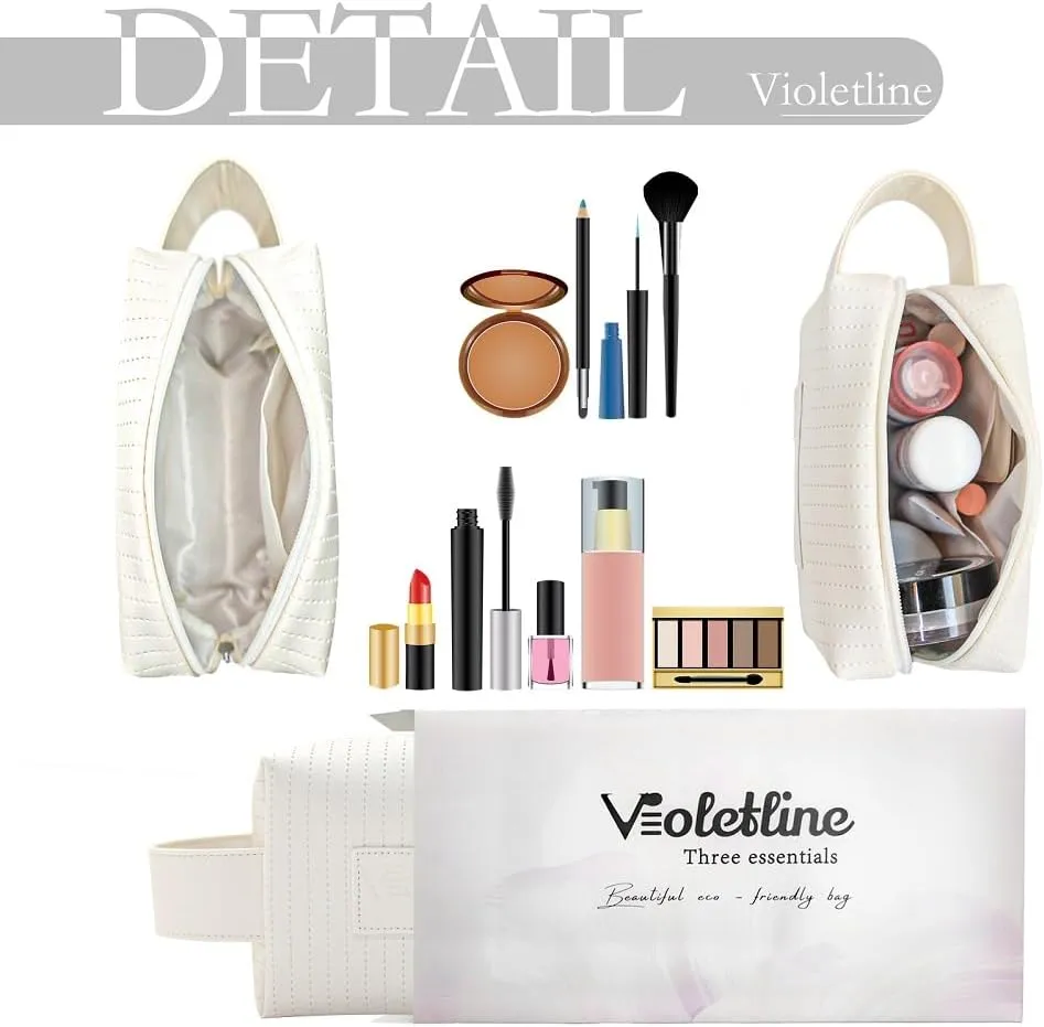 Women's Cosmetic Bag Essentials, Perfect Christmas Gifts! Elegant Preppy Travel Makeup Bag, Ideal Waterproof Leather Cosmetic Bag for Girls and Moms (White Cosmetic bag)