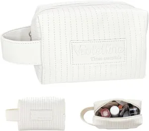 Women's Cosmetic Bag Essentials, Perfect Christmas Gifts! Elegant Preppy Travel Makeup Bag, Ideal Waterproof Leather Cosmetic Bag for Girls and Moms (White Cosmetic bag)