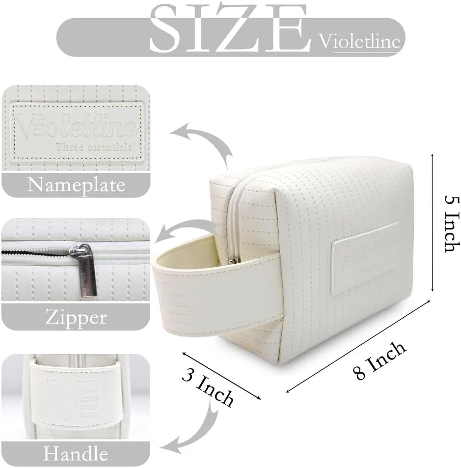 Women's Cosmetic Bag Essentials, Perfect Christmas Gifts! Elegant Preppy Travel Makeup Bag, Ideal Waterproof Leather Cosmetic Bag for Girls and Moms (White Cosmetic bag)