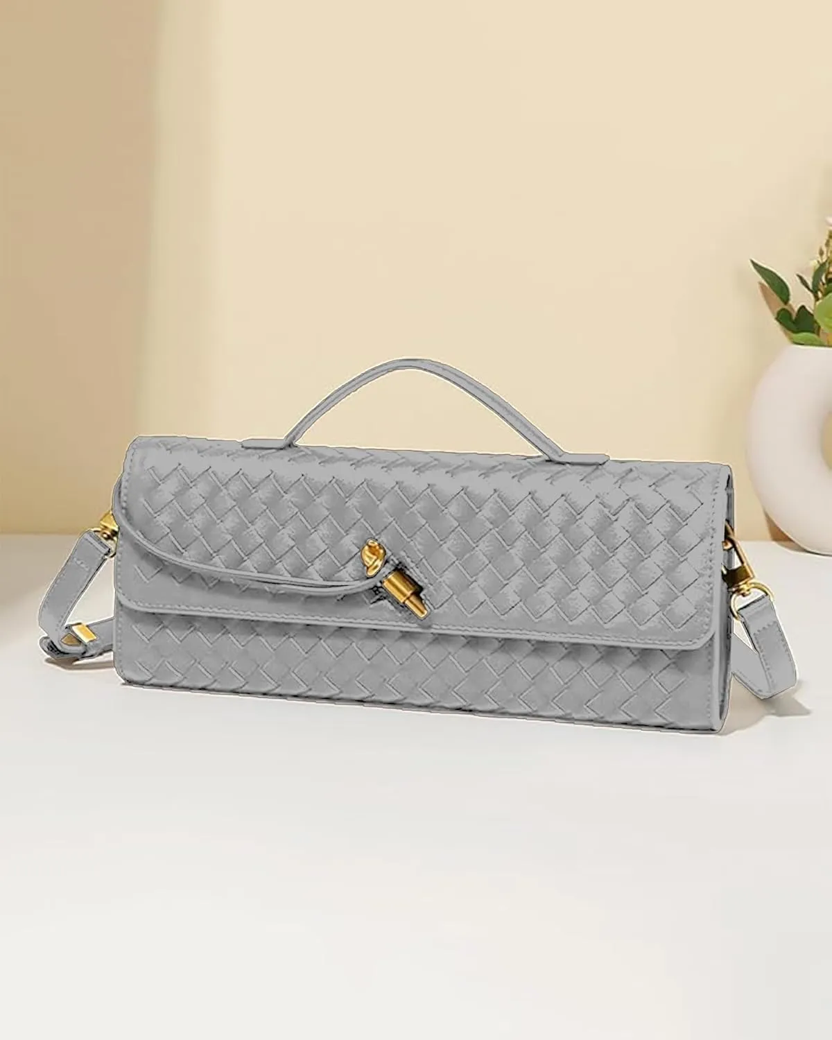 Women's Handmade Woven Clutch Purse,Crossbody Bag for Evening & Casual, Adjustable Shoulder Strap Fashion Handbag