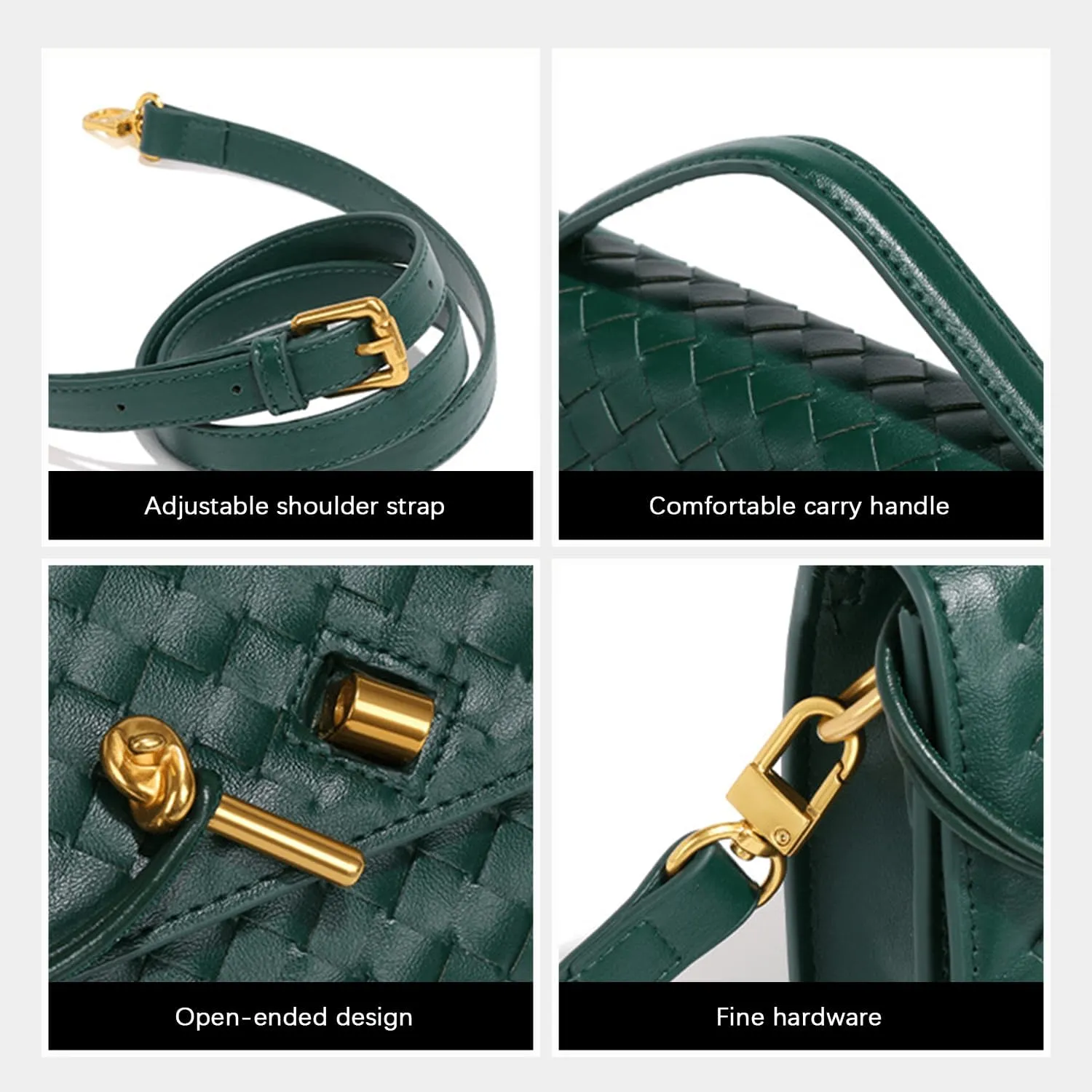 Women's Handmade Woven Evening Bag, PU Leather Handmade Clutch Purse, Fashion Crossbody Clutch Purse with Long Strap