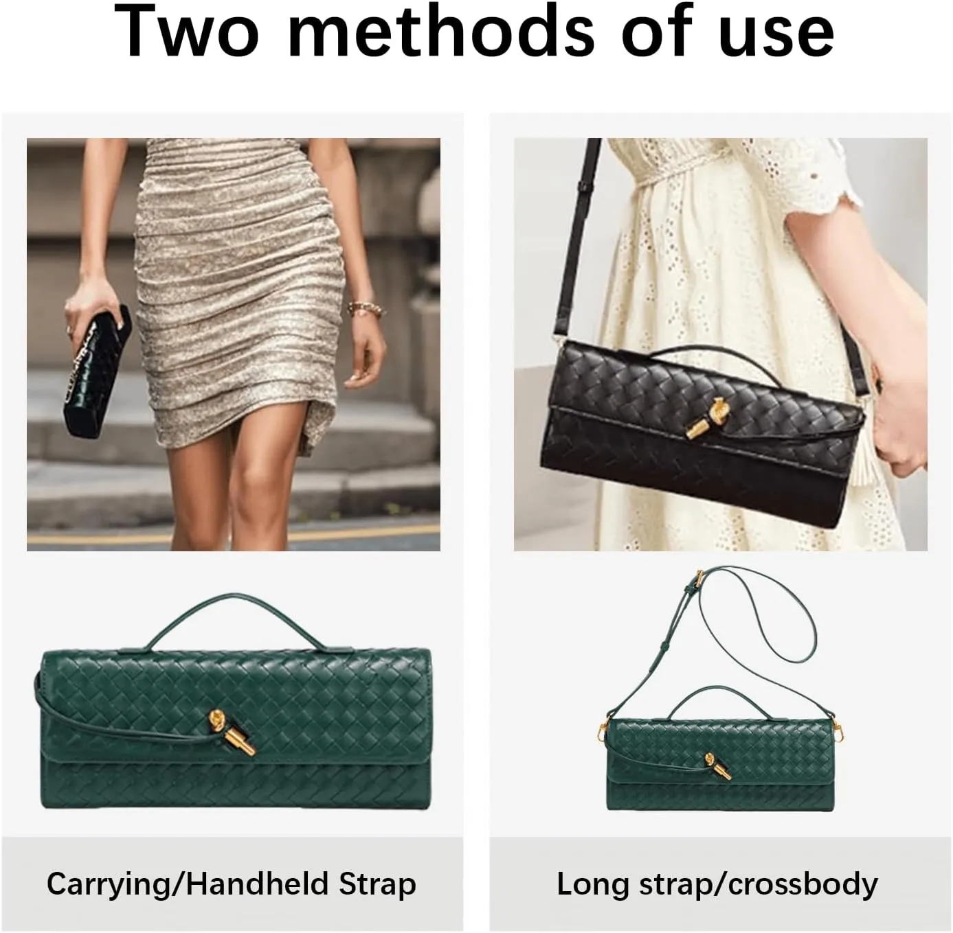 Women's Handmade Woven Evening Bag, PU Leather Handmade Clutch Purse, Fashion Crossbody Clutch Purse with Long Strap