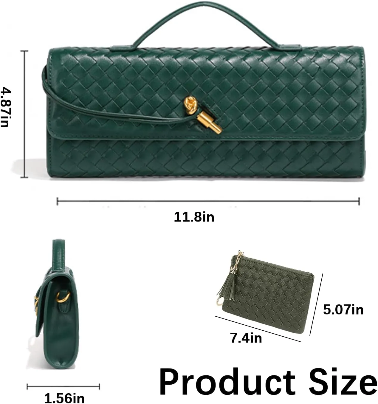 Women's Handmade Woven Evening Bag, PU Leather Handmade Clutch Purse, Fashion Crossbody Clutch Purse with Long Strap